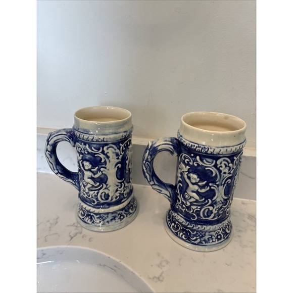 Vintage‎ Cobalt Beer Stein Set Gerz-style Unmarked Victorian Couple Cherubs EUC - Picture 5 of 15